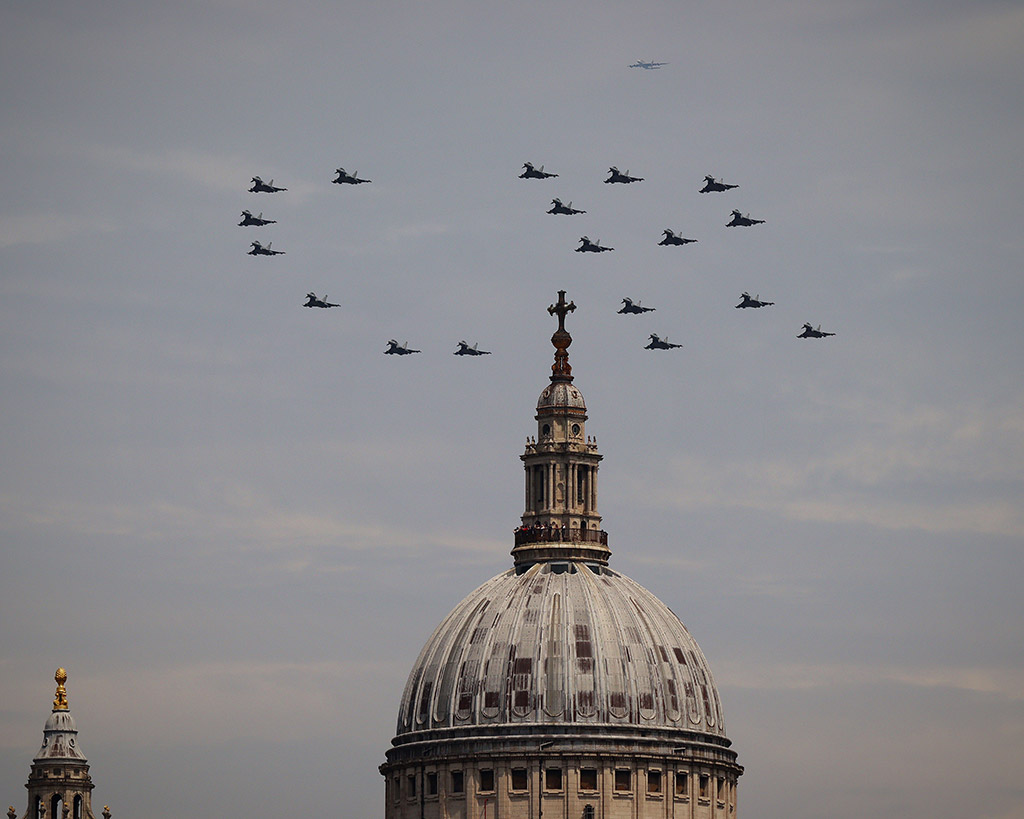fly over over st pauls cathedral for King Charles first trooping the colour