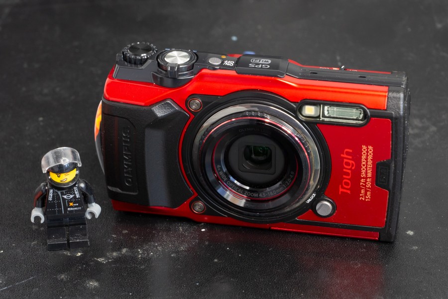 Olympus Tough TG-6 (Red) Lego for scale. Photo Joshua Waller