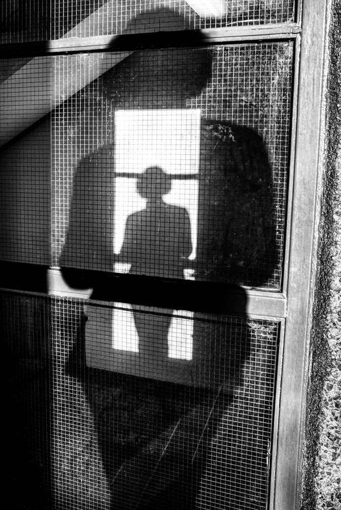 alan schaller shadow against wired door