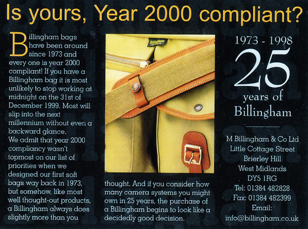 An advert from 1998 joking about the ‘Millennium Bug’. Photo: courtesy/copyright of Billingham
