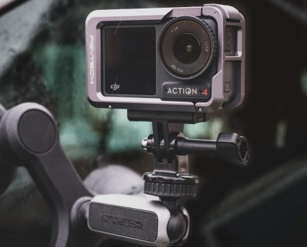 DJI Osmo Action4 action camera attached to a cars windscreen. Matty Graham