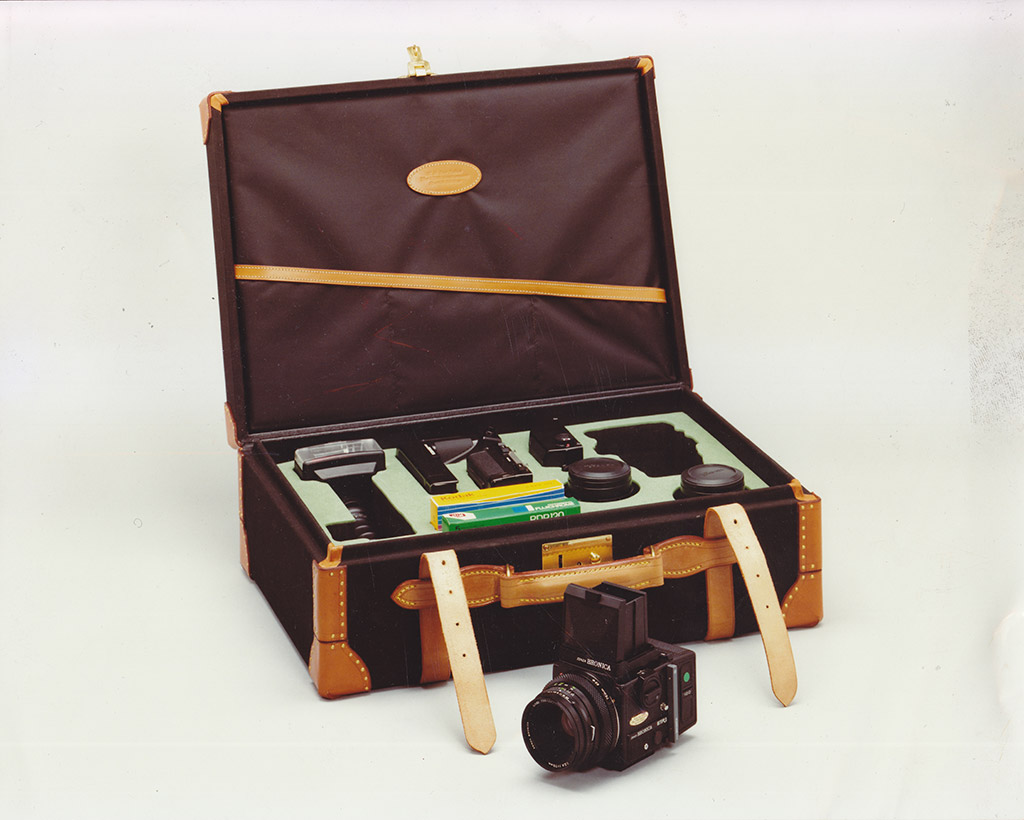 A Bronica camera in a numbered limited edition bundle, which included a Bronica camera and accessories presented in a Billingham hard case. It was the only hard case the firm ever made. Circa late ’90s