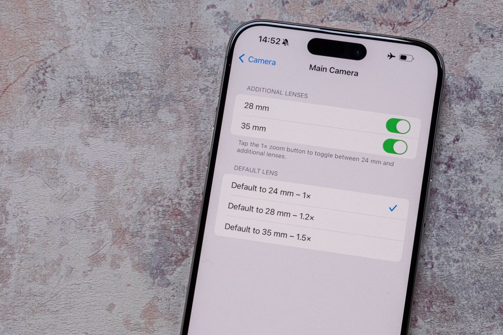 iPhone 15 Pro Max showing camera options