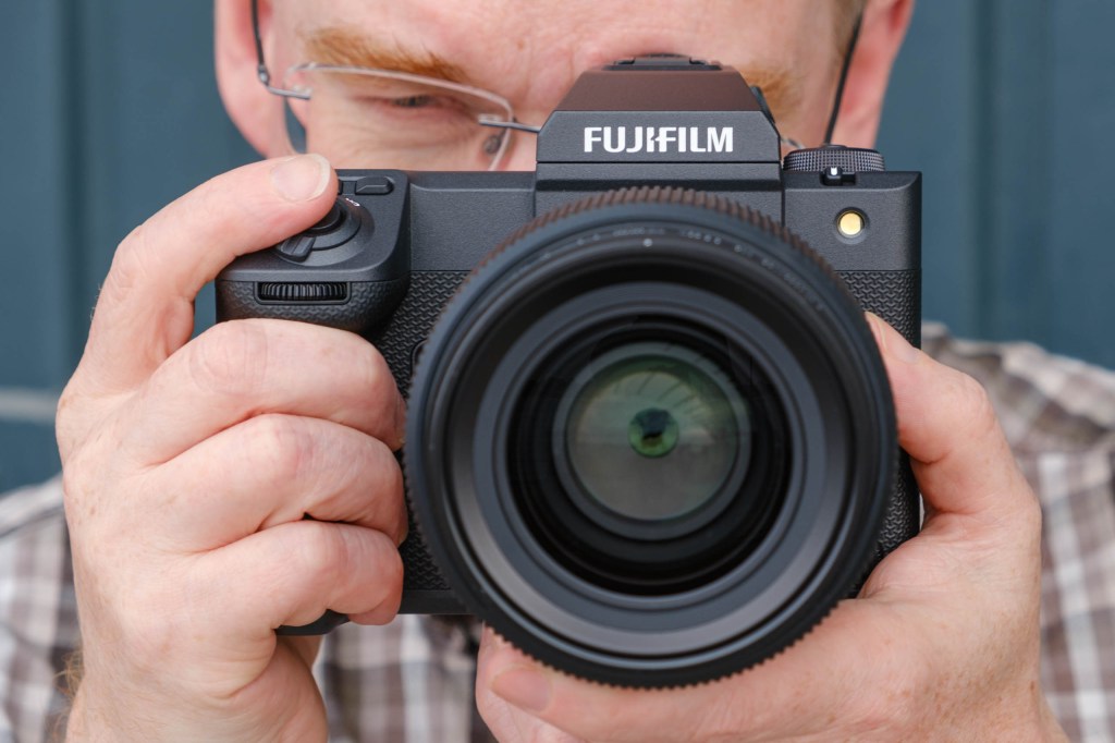 Fujifilm GFX100 II in use, front view