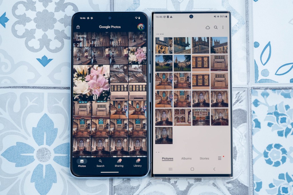 Google Pixel 8 Pro and Samsung S23 Ultra gallery app side by side