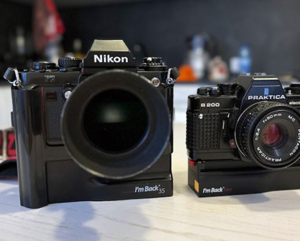 I'm Back digital roll film on Nikon and Praktica 35mm film cameras
