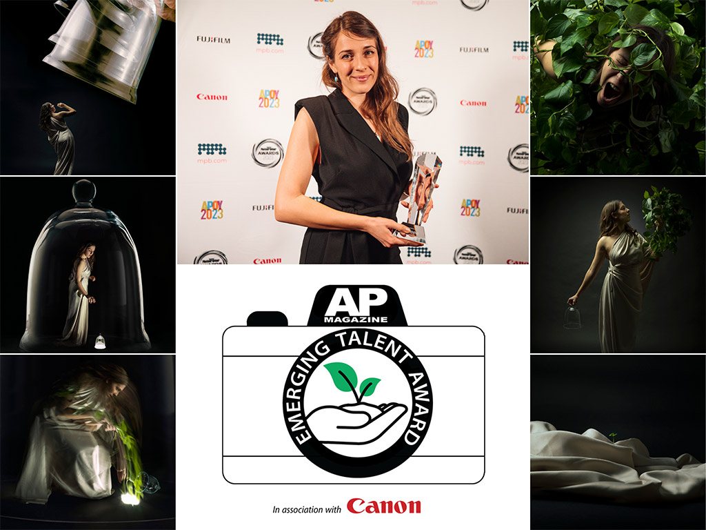 ap emerging talent award banner showing aliz kovacs zoldi holding trophy and her portfolio