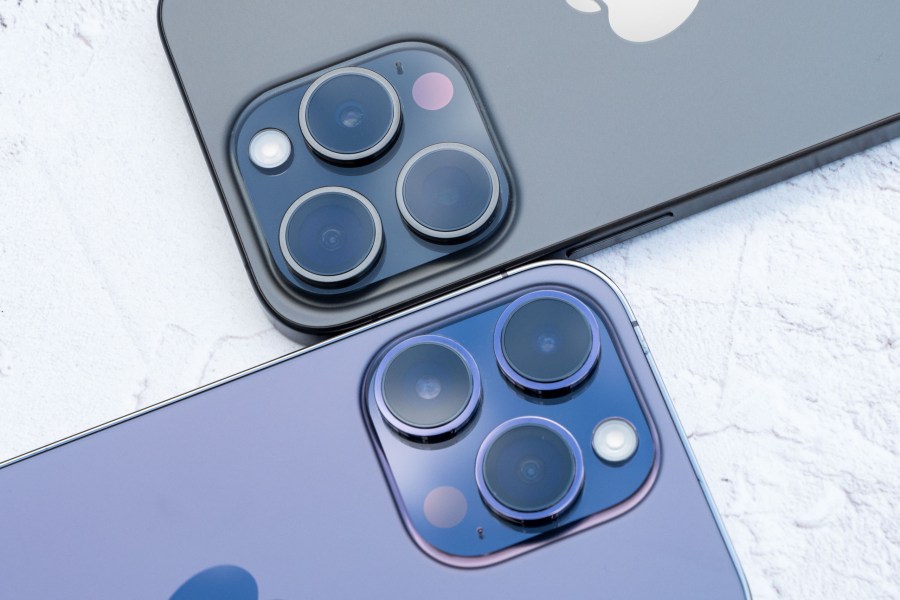 iPhone 15 Pro and iPhone 14 Pro triple camera systems side by side compared