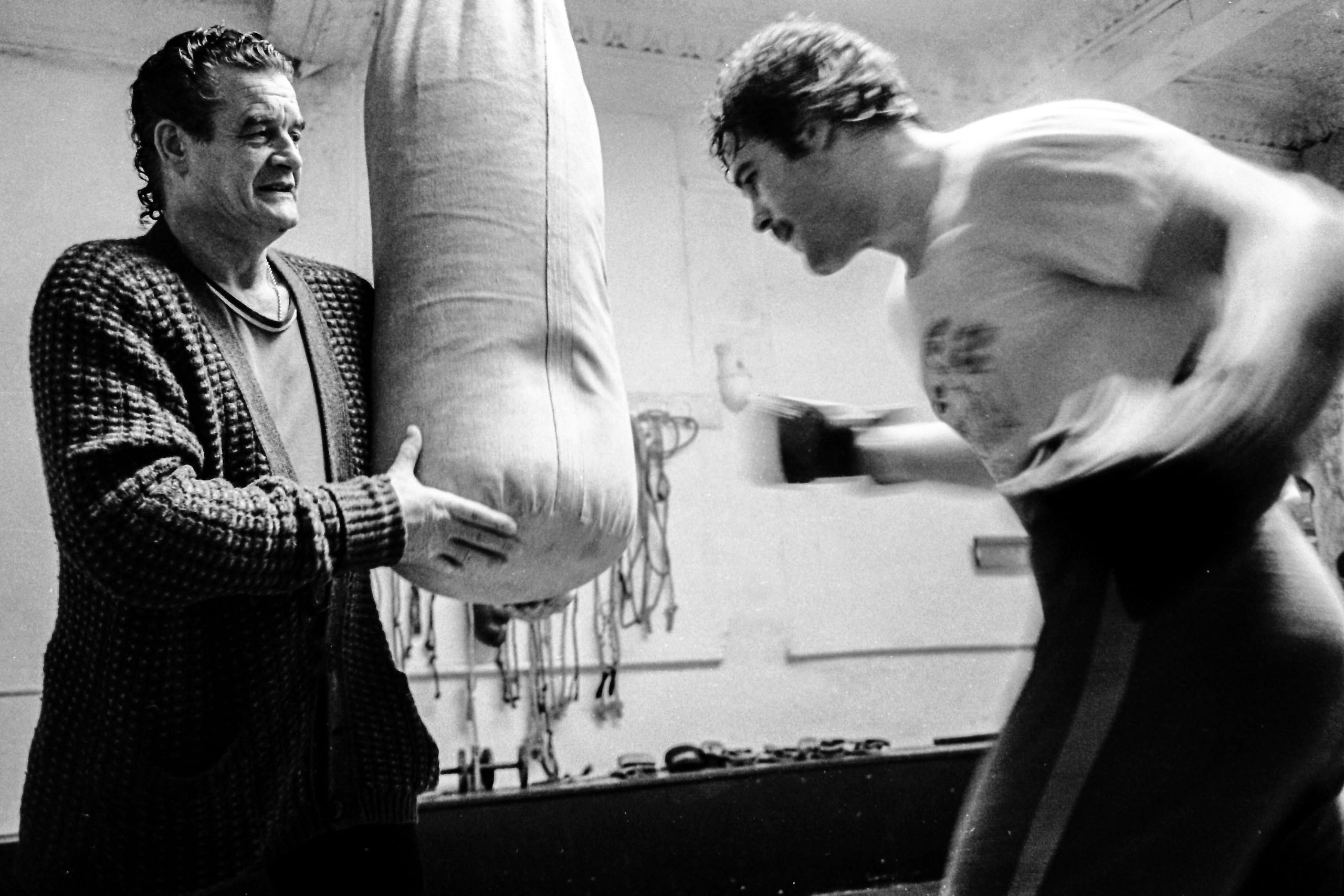 David Pearce training with his father Wally at the Waterloo Hotel in Newport before his British Heavyweight Title fight with Neville Meade in Cardiff