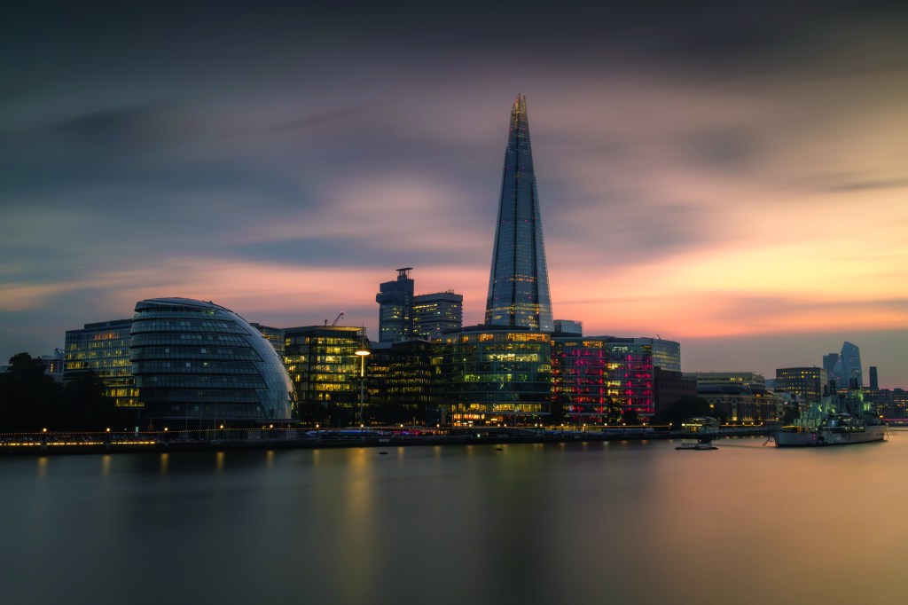 Long exposure London night cityscape with the shard