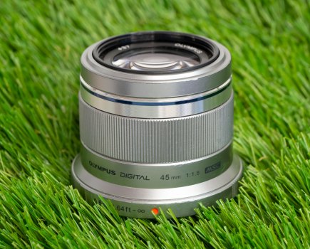 Olympus M.Zuiko 45mm F1.8 prime lens in Silver. Photo Joshua Waller / AP