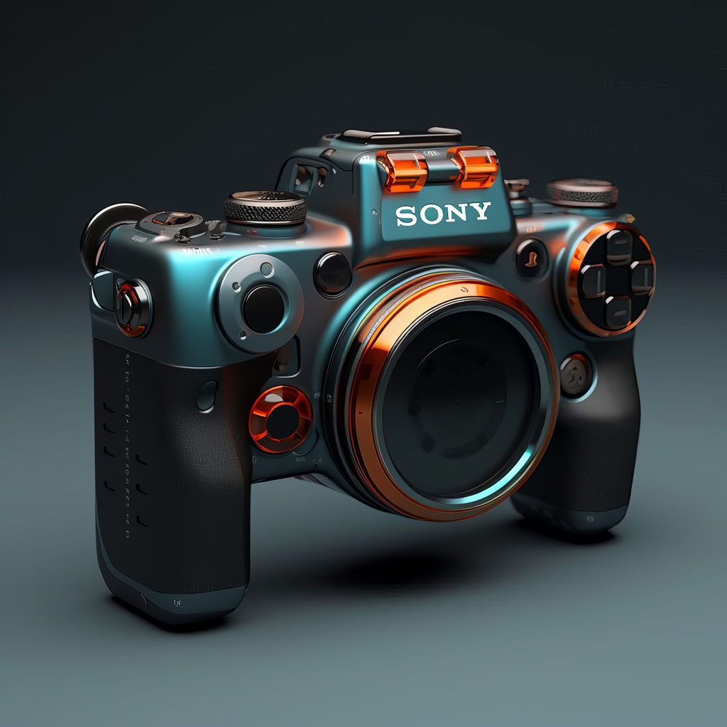 Andrea Pizzini AI generated Sony Alpha camera design inspired by playstation controller