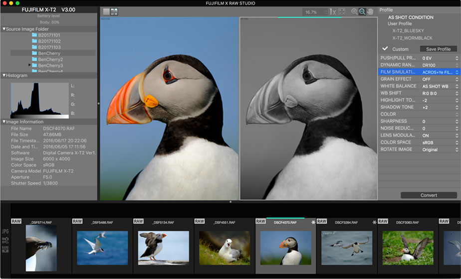 Fujifilm X RAW Studio editing software interface