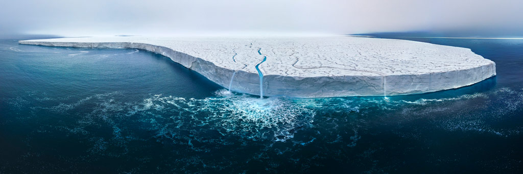 panoramic landscape image of a glacier with a river flowing off its edge, International Landscape Photographer of the Year 2023 competition