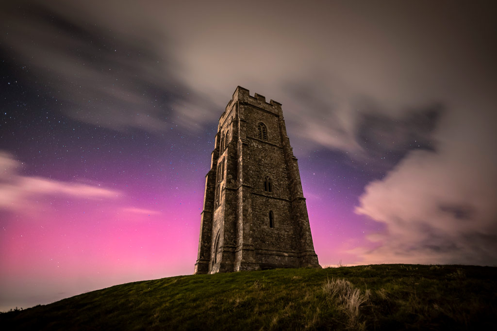 The Northern Lights from Glastonbury Tor