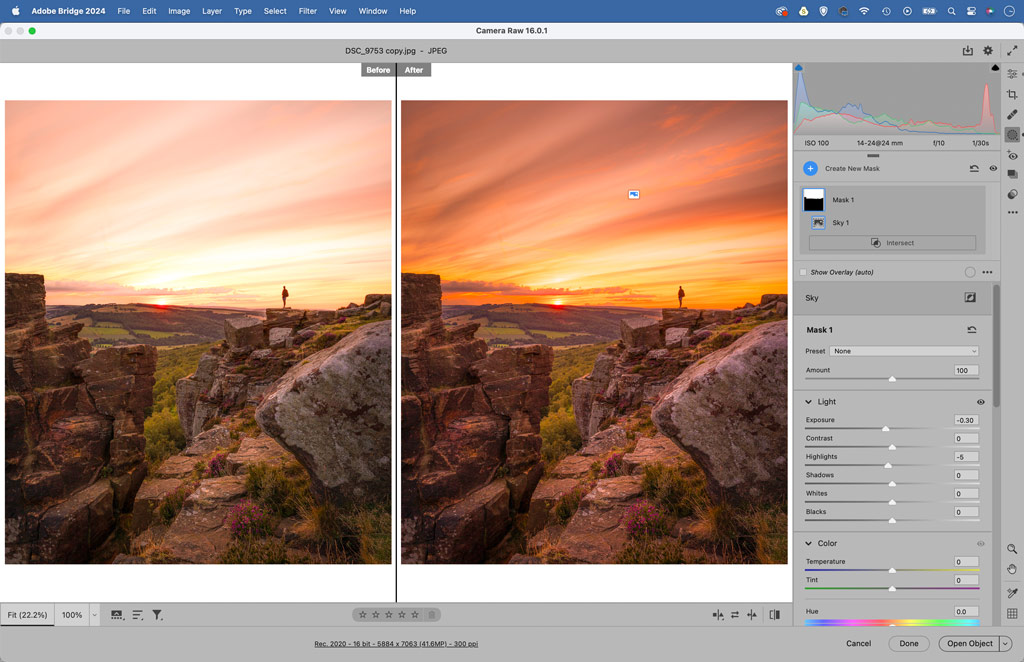 AI-powered tools sky selection panel example in Photoshop