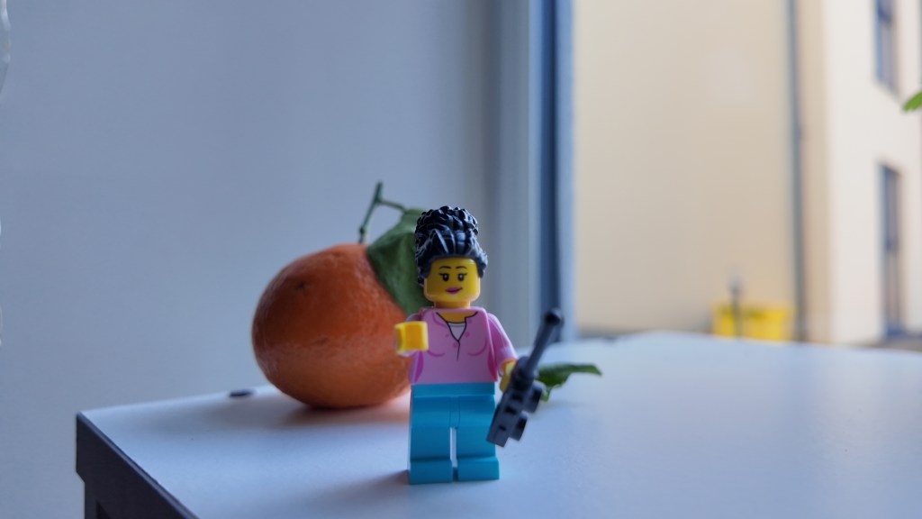 16:9 landscape format sample photo of clementine and lego figure next to eachother