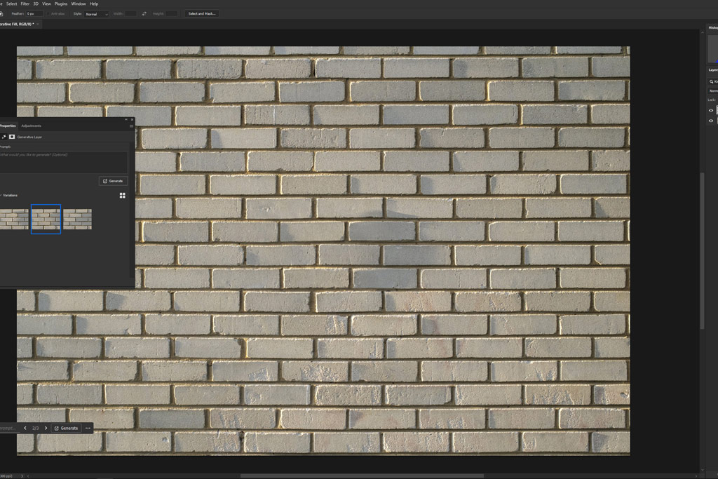 Photoshop artificial intelligence Generative Fill example, A brick wall