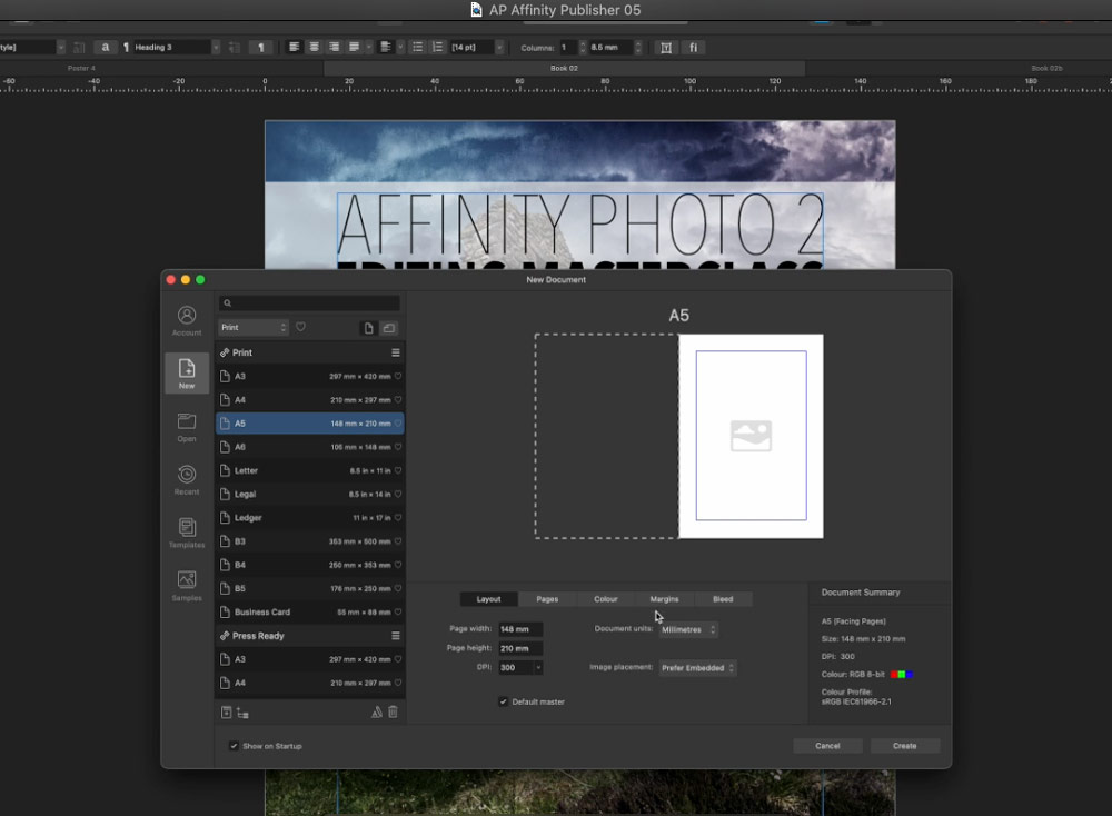 Affinity Publisher make a book getting started