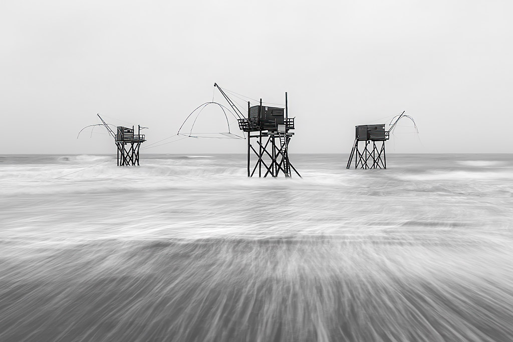 fishing huts, known as Carrelets, are a common feature off the Western coast of France 