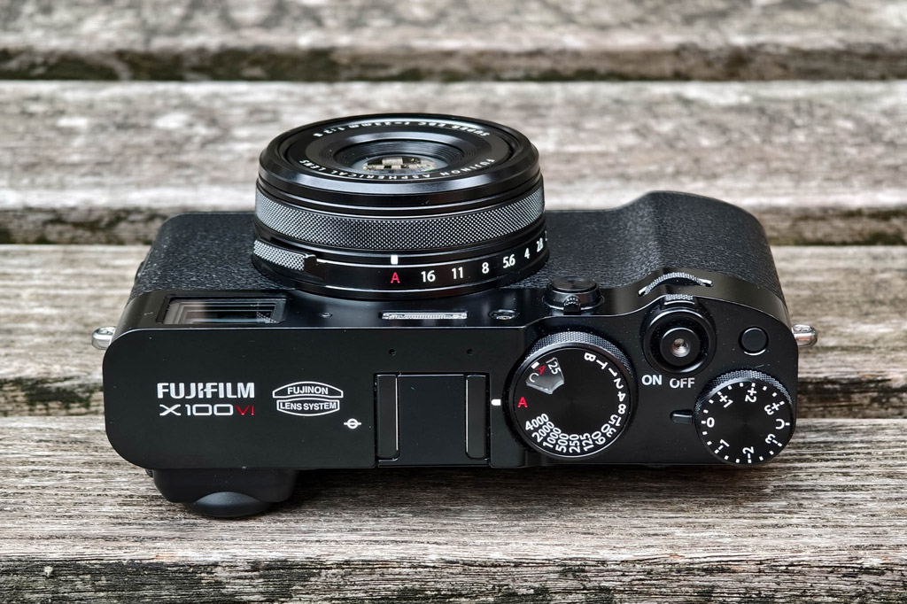 The Fujifilm X100 VI in black.