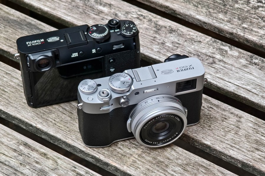 The Fujifilm X100 VI in silver or black.