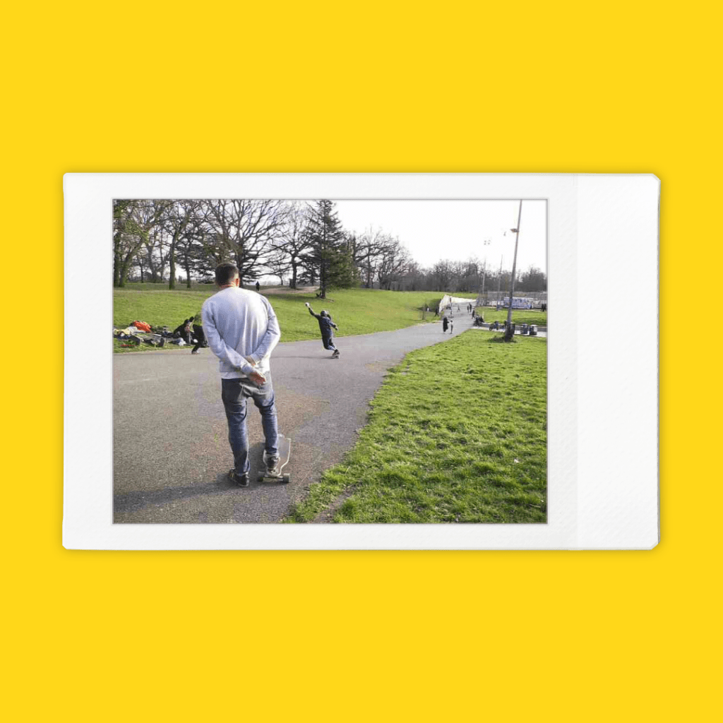 Photo of skater at Crystal Palace Park taken with Instax Mini Evo.