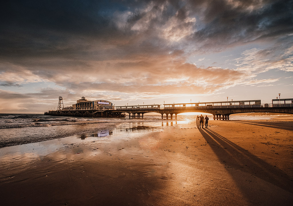 Bournemouth Beach, Dorset. The surfers pause their evening session to stop and witness the setting sun, casting lovely elongated shadows across the beach
Nikon D7200, 10-20mm, 1/500sec at f/8, ISO 320