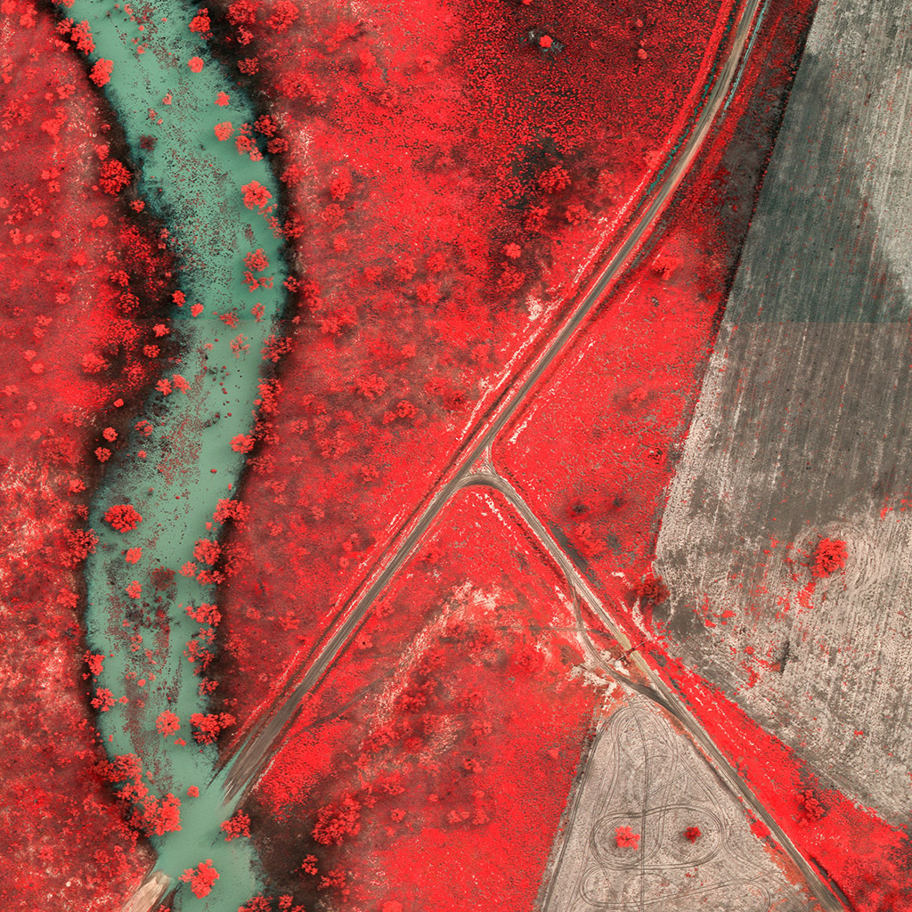 Image of a junction in Mogil Mogil, New South Wales, 19 April 2021. Emergency response agencies utilize infrared aerial imagery to determine the extent of damage and can also determine safe ingress routes for response teams.