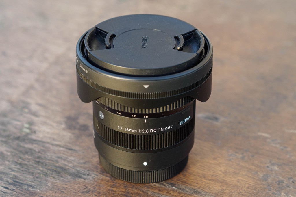 Sigma 10-18mm F2.8 DG DN packed with hood reversed