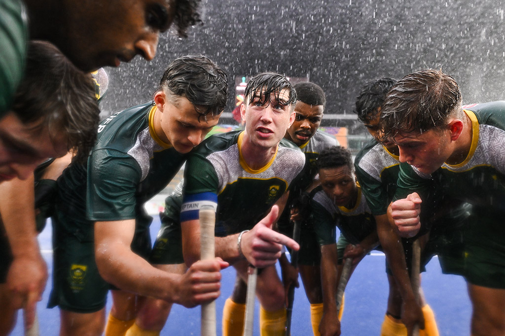 A team talk at the 2023 FIH Hockey Junior World Cup