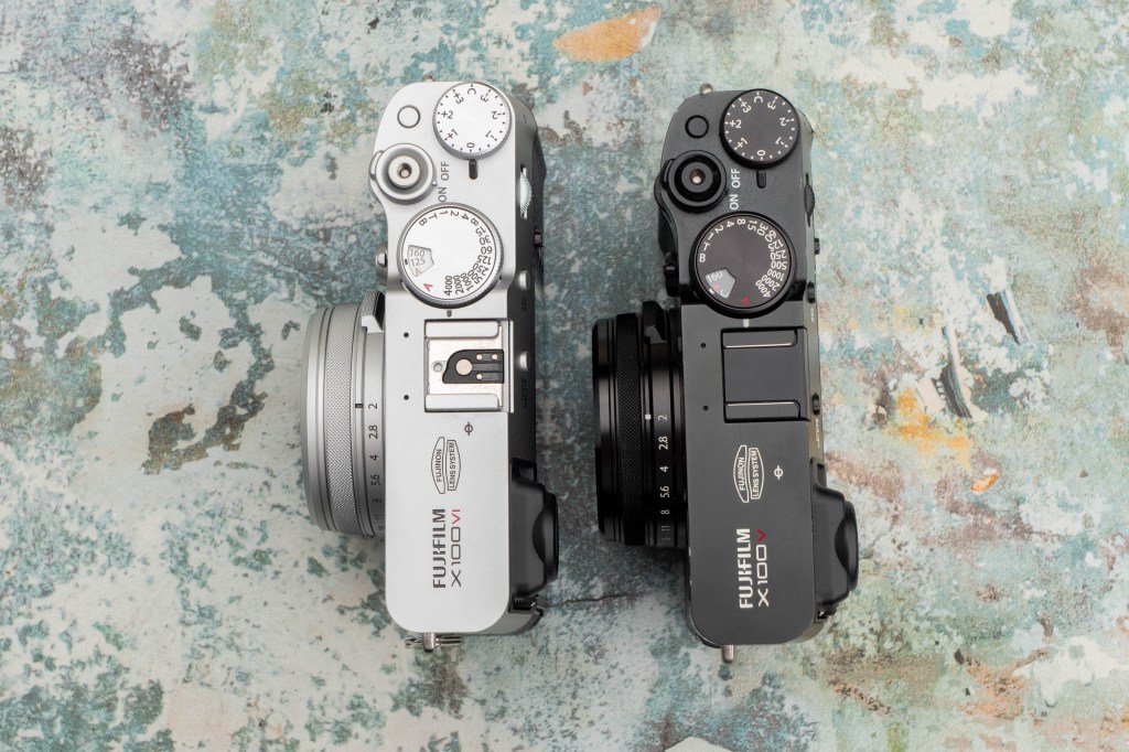 Fujifilm X100 VI vs X100 V cameras side by side top view