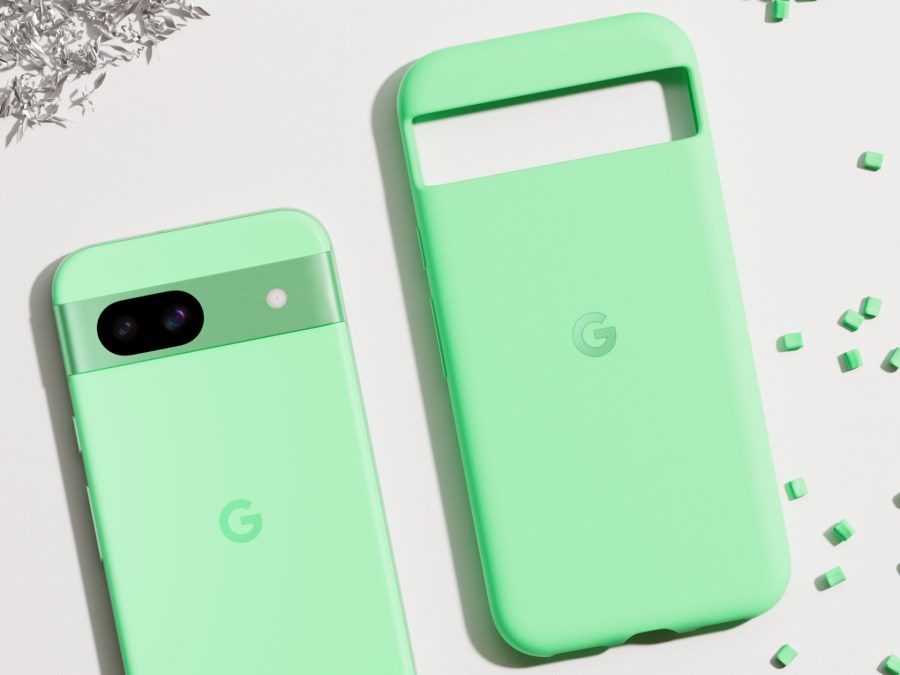 Google Pixel 8a in limited edition Aloe colourway, with case. Image: Google