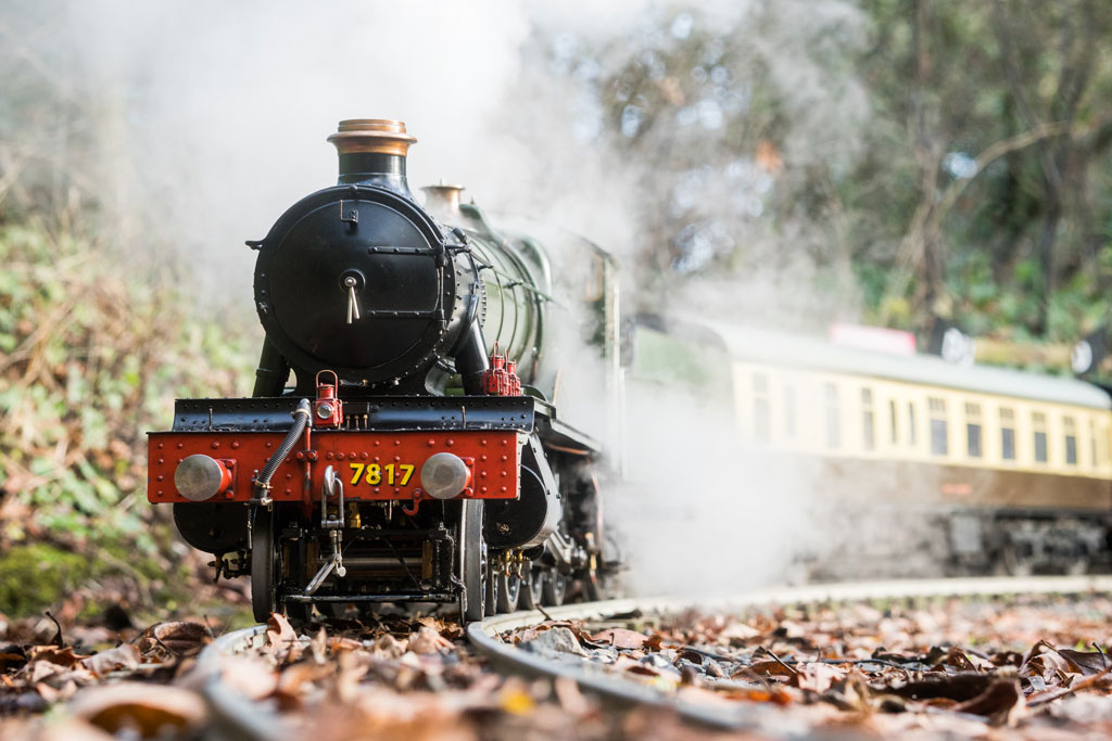 autumn scenery with a steam train approaching bokeh in the background, created using the Sigma 56mm F1.4 DC DN one of the best lenses for bokeh