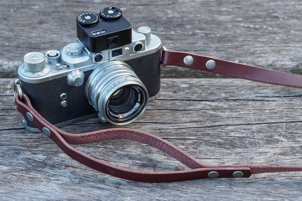 Bowman Peak Duo on Nicca II vintage film camera showing wrist loop