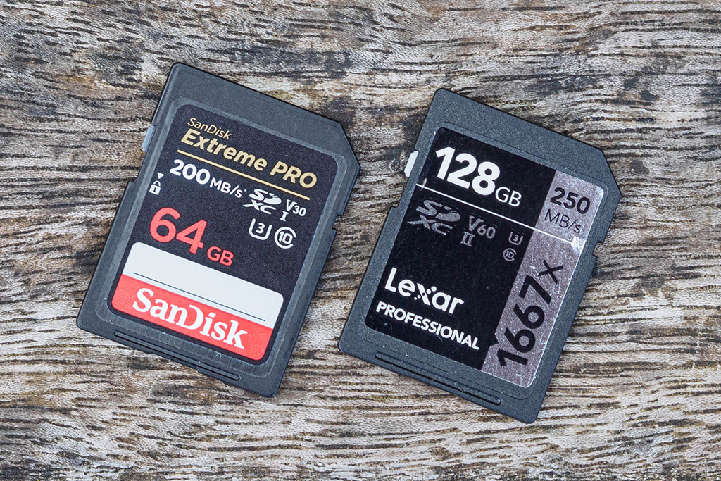 SanDisk Extreme Pro SDXC UHS-I and Lexar Professional 1666x UHS-II SDXC memory cards