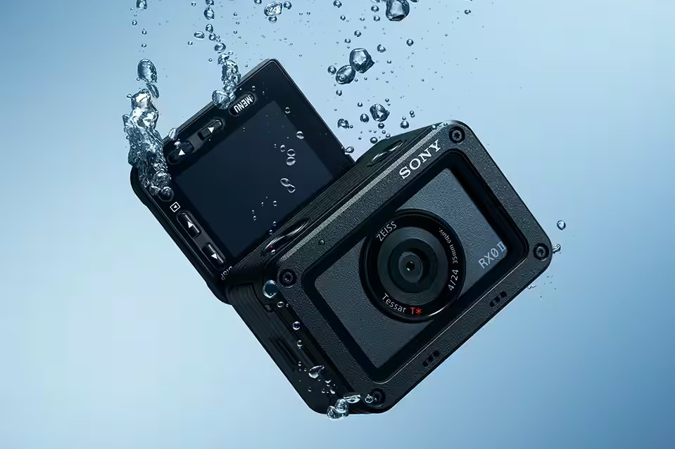Sony RX0 II camera underwater with bubbles