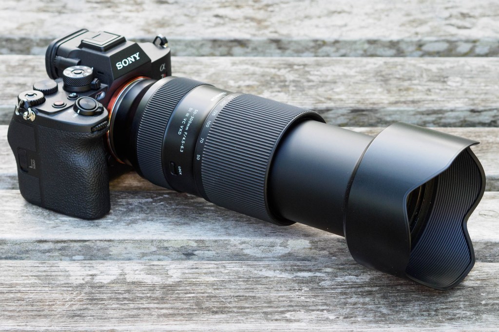Tamron 50-300mm f/4.5-6.3 on-camera at 300mm with hood