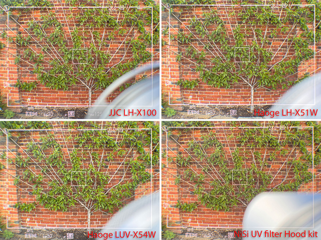 Fujifilm X100VI optical viewfinder comparison with different lens hoods 