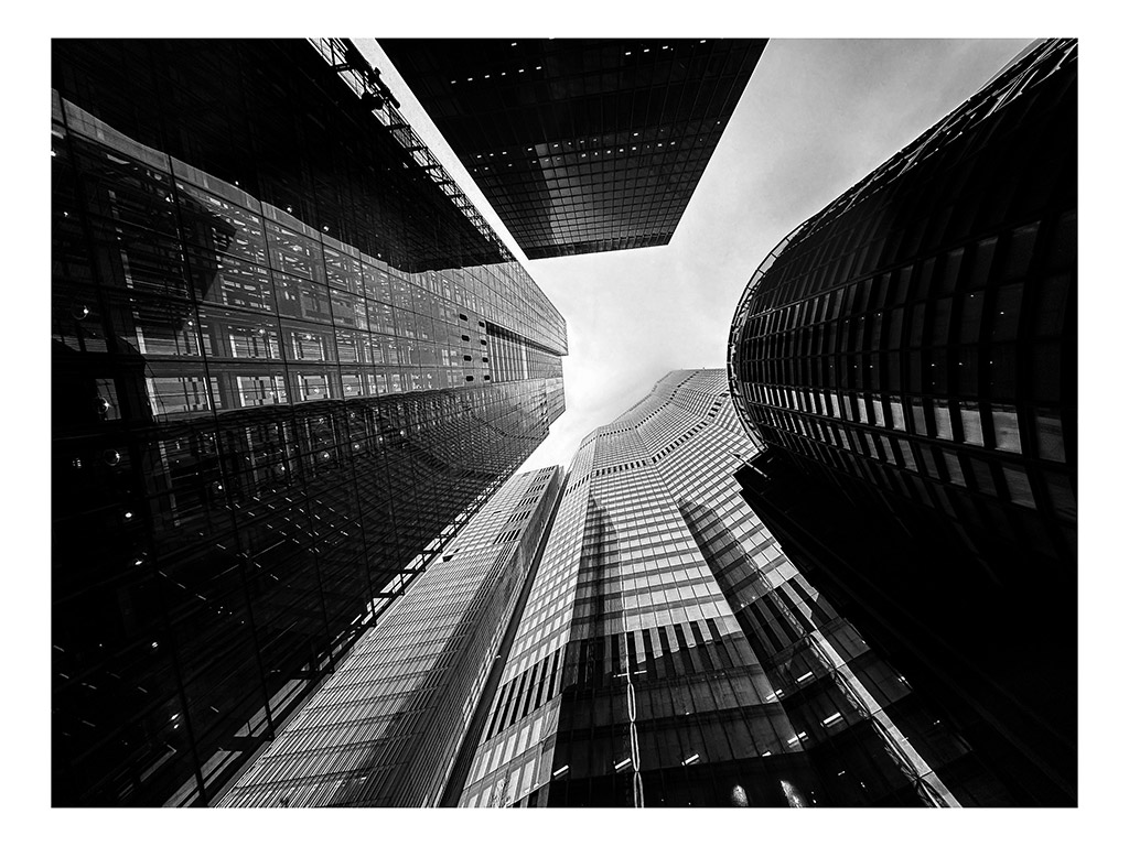 looking up at london skyscrapers