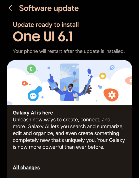 AI software update for Samsung phones. One UI 6.1