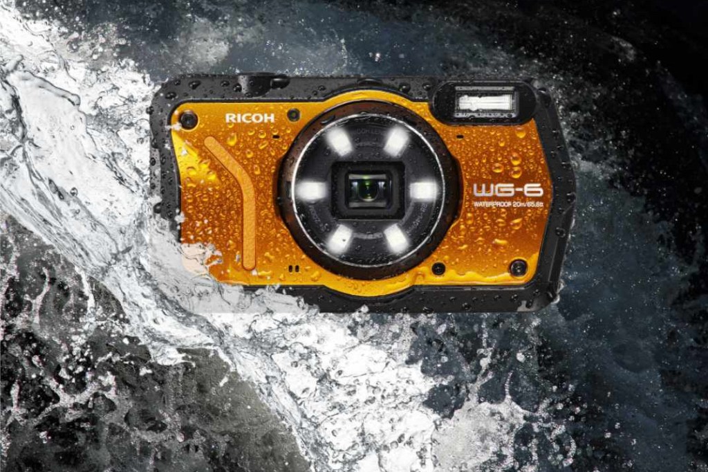 Ricoh WG-6 submerged in flowing water.