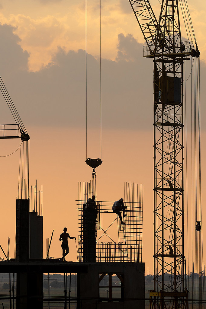 sunset scene of construction site