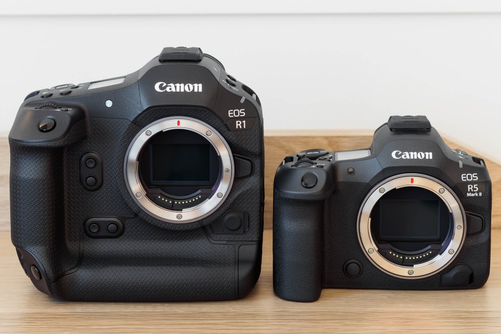 Canon EOS R1 and EOS R5 Mark II front view