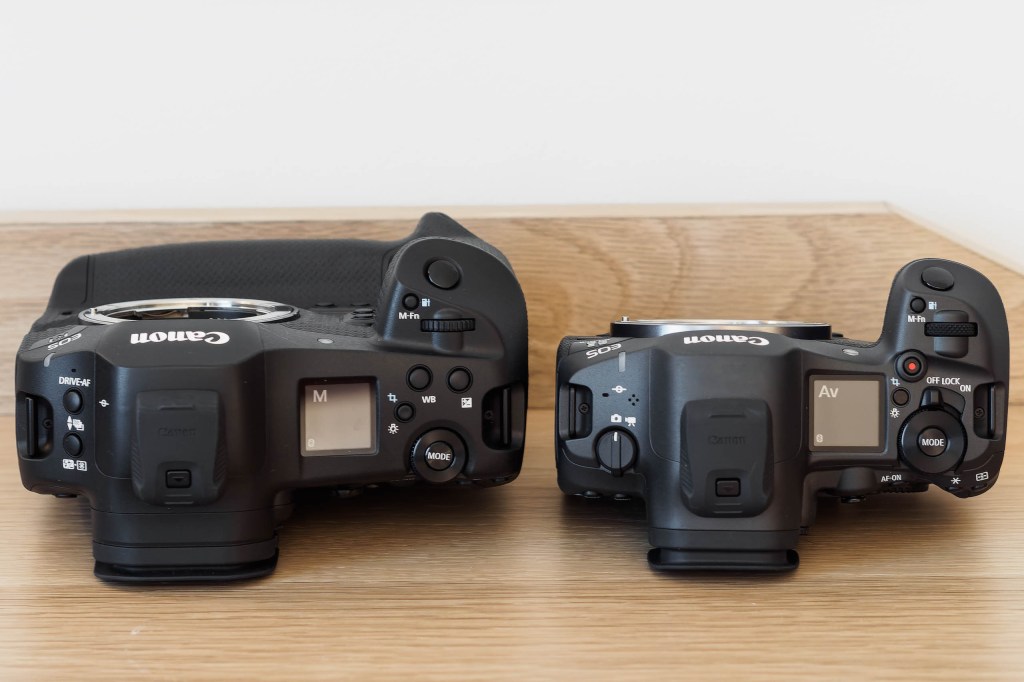 Canon EOS R1 and EOS R5 Mark II top view