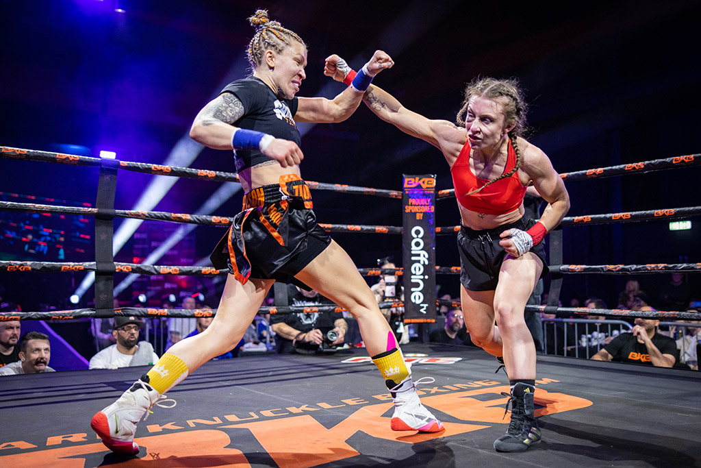 Bare knuckle boxers Mathilda Wilson and Sadie Reffell fight at BKB37 in Wolverhampton in March 2024. Image: Nick Ledger