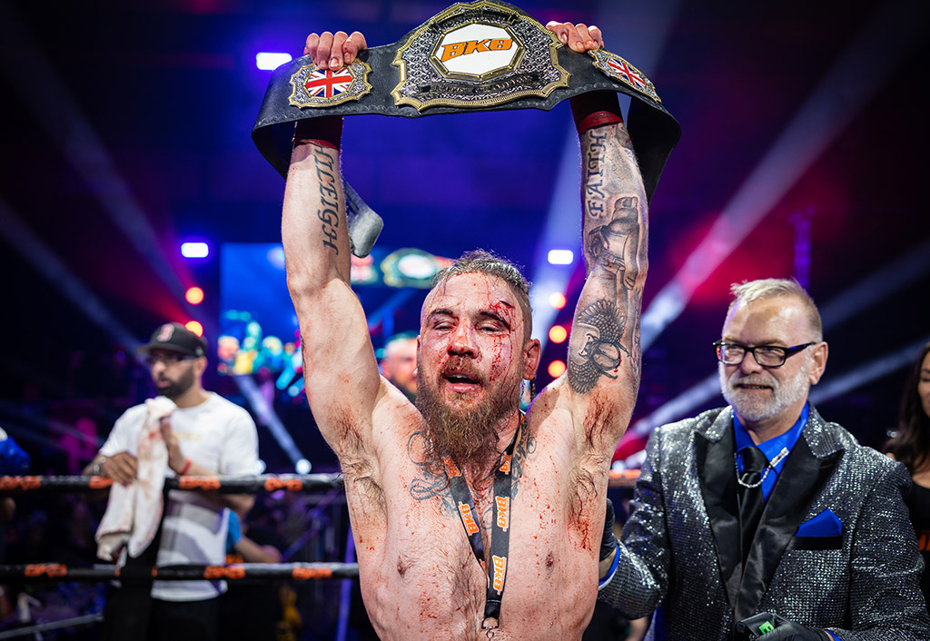 bare knuckle fighter Martin Reffell celebrates his win over Ronaldo Gabriel Dy during their 2024 British Title fight. Image: Nick Ledger