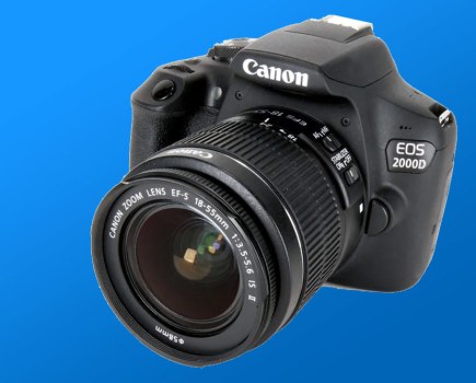 Canon EOS 2000D with lens. Image: Audley Jarvis / AP