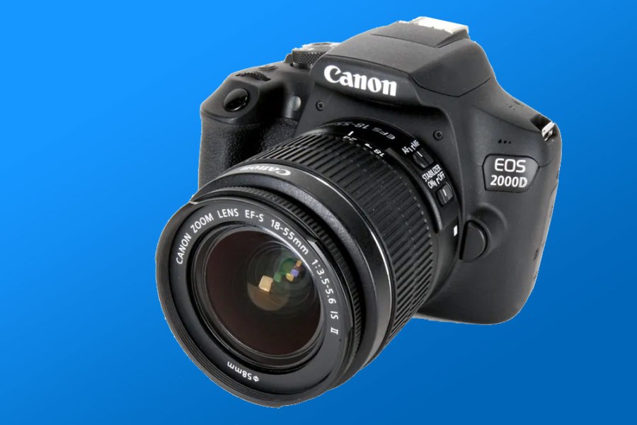 Canon EOS 2000D with lens. Image: Audley Jarvis / AP