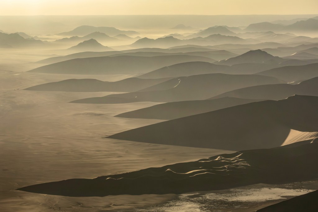 Aerial shot of namibian sand dunes